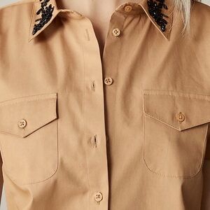 J Crew Collection Cropped Button-Up Shirt with Floral Sequins